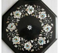 Piano D'Angolo In Marmo Nero 12" Pietra Dura Incastro Decorazione Per La Casa