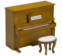 Piano della casa delle bambole, 1 12 mini pianoforte con sgabello simulazione in legno House con mobili per feci Accessori a proposito di proposta di applicazione marrone chiaro