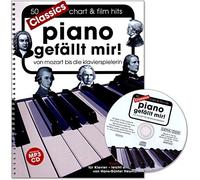 Piano gefällt mir Classics - 50 morceaux pour Piano classique : Bach, Strauss, LISZT, MOZART, beethoven, HAENDEL, tschai Kowsky, GRIEG, Chopin... - Note livre avec CD et coloré Cœur Note Pince
