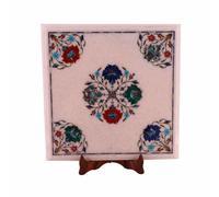 Piano In Marmo Da 12" Con Inlay In Pietre Semipreziose A Forma Di Pavone