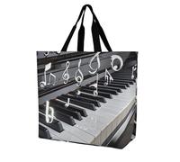 Piano Keys With Musical Notes Borsa A Mano Riutilizzabile Borsa Per Il Trasporto Pieghevole Shopper Bag Per Viaggi Casa Picnic