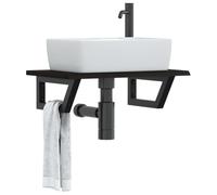 Piano Lavabo con Staffa in Acciaio e Rovere Massello, Design Salvaspazio con Forma Trapezio, Supporto Robusto fino 100 kg, Mobile Bagno e Mobiletto Sotto Lavabo Bagno,Marrone Scuro, 60x40x2 cm