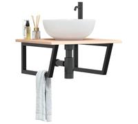 Piano Lavabo con Staffa in Acciaio e Rovere Massello, Design Trapezio Salvaspazio, Mobile Bagno Salvaspazio, Mobiletto Sotto Lavabo Bagnos, Mobile Base Lavabos e Armadietto da Bagno, Nero, 60x60x2 cm