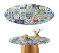 Piano per l'ufficio 100 cm | Rotondo | Multiuso | Con Stampato | Mosaici colorati | Decorazioni per Cucina e Soggiorno | Bordi a Filo Lucido | Spessore 4 mm | Vetro Temperato