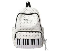 Piano Polka Dot Backpack Cute School Bags for Girls,with Star Pendant，White