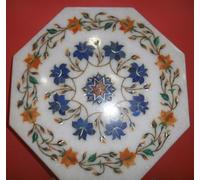 Piano Tavolo In Marmo Laterale / Finale Con Intarsio Floreale Lavorato A Mano