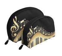 Pianoforte con note musicali bling stampato, Borsa per trucco a conchiglia Portamonete da donna Borsa da toilette piccola Borsa per cosmetici 2 pezzi