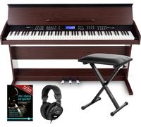 Pianoforte Digitale 88 Tasti Dinamici 360 Suoni USB MIDI Mp3 Panca Cuffie Marron