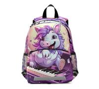 Pianoforte Musicale Unicorno Viola Zainetto per L'asilo 3-8 Anni,Zaino Scolastico per Bambini e Bimbi Piccoli,Motivo Cartone Animato