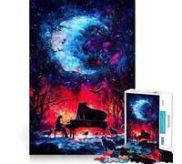 Pianoforte sotto una luna cosmica Puzzle da 1000 pezzi per adolescenti Puzzle facile da costruire Tempo libero Taglio preciso Regalo di Babbo Natale (50x75cm)