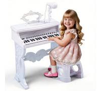 Pianola Bambini 37 Tastiera Musicale con Microfono 360°, Pianola Portatile per Scuola Media, Giocattolo Educativo con Gambe Rimovibili e Sgabello