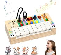 Pianola Bambini con Montessori Busy Board e Luce a LED, Giochi Montessori 1 2 3 4 Anni Giochi Legno Montessori Giochi Sensoriali, Giochi Sensoriali per Bambini 3 4 5 6 Anni