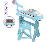 Pianola Tastiera Giocattolo Bambini 24 Tasti Microfono Attacco Mp3 Supporto Blu