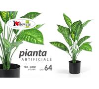 PIANTA 64cm ARTIFICIALE CON VASO PIANTINA FINTA FIORI FOGLIA VERDE DECORAZIONE