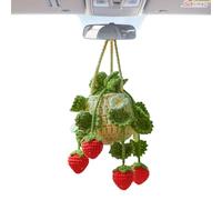 Pianta Appesa All'uncinetto - Accessorio Per Specchio Per Automobile, Decorazione Di Fragole, Ornamento Di Crochet In Vasi | Piante Da Appendere Per Uso Come Regalo Di Viaggio Sul Bordo