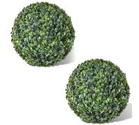 Pianta artificiale di bosso a forma di sfera, 2 pezzi, 35 cm, tonalità di verde, resistente alle intemperie, in plastica, per interni, esterni, balcone, giardino, decorazione facile da pulire, da