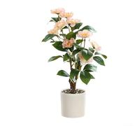 Pianta artificiale di camelia in vaso, 42 cm, fiore finto per la decorazione di casa e ufficio, decorazione floreale in plastica senza manutenzione, decorazione per piante da scrivania, bianco/rosso