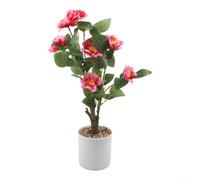 Pianta artificiale di camelia in vaso, 42 cm, fiore finto per la decorazione di casa e ufficio, decorazione floreale in plastica senza manutenzione, decorazione per piante da scrivania, bianco/rosso