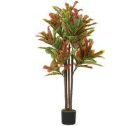 Pianta Artificiale di Croton Multicolore in PEVA e Legno con Vaso Contenitore in PP e Cemento, 55x55x120 cm