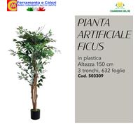 Pianta Artificiale di FICUS Alta 150 cm con Vaso 3 Tronchi 632 Foglie