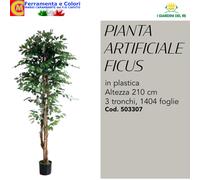 Pianta Artificiale di FICUS Alta 210 cm con Vaso 3 Tronchi 1404 Foglie
