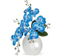 Pianta artificiale orchidee con ciambella in ceramica, vaso artificiale Phalaenopsis, fiori artificiali, come vero con fiori real-touch, in vaso di ceramica per decorazione da tavolo, decorazione per