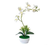 Pianta artificiale realistica a 7 teste in vaso per scrivania, tavolo o scaffale, con morfologia floreale accurata e scala (bianco)