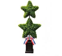 Pianta artificiale verde, due stelle archi patriottici decorazione per le vacanze per interni ed esterni, giardino, composizione moderna di fogliame 69 x 31 cm