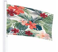 Pianta Bandiera Decor 3x5 Ft Foglia Botanica Floreale Foglia di Palma Fiore della Giungla Tropicale Fiore Petalo Poliestere Motivo Stampato Decorazione per Esterni per Case e Giardini