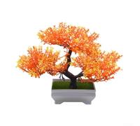 Pianta bonsai artificiale con vaso di cemento in plastica e per ghiaia, verde finto realistico per decorazione di casa e ufficio, pianta finta compatta per mensola da scrivania, altezza 18,5 cm (rosso