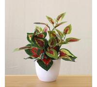 Pianta bonsai artificiale in vaso stile pastorale retrò, fogliame realistico per ufficio, scrivania, davanzale o libreria, altezza 22 cm, plastica (D)