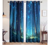 Pianta Cielo notturno Lucciole Foresta Tenda Per Tutte le Stagioni - Protezione UV Tende Termiche con Drappeggio, Blu, 132L x 228A cm (2 Pannelli) 52"x90"