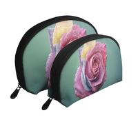 Pianta colorata di petali di rosa romantica, Borsa per trucco a conchiglia Portamonete da donna Borsa da toilette piccola Borsa per cosmetici 2 pezzi