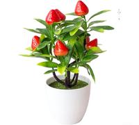 Pianta da frutta artificiale per interni, in classico vaso di plastica, con fragola, arancia e pepe, per ambienti di transizione o tradizionali (A)