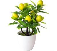Pianta da frutto artificiale bonsai in vaso, verde finta seta realistica con dettagli realistici per decorare la casa e l'ufficio, tavolo e scrivania (G)