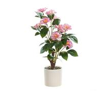 Pianta di camelia artificiale in vaso, 42 cm, fiore finto per la decorazione di casa e ufficio, decorazione floreale in plastica senza manutenzione, decorazione per piante da scrivania, bianco/rosso
