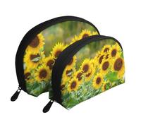 Pianta di girasole stampata, Borsa per trucco a conchiglia Portamonete da donna Borsa da toilette piccola Borsa per cosmetici 2 pezzi