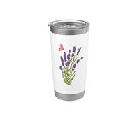 Pianta di lavanda con api e farfalla Bicchiere termico in acciaio inox doppia parete