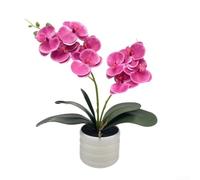 Pianta di orchidea artificiale in vaso di ceramica, realistica, per decorazione di interni, orchidea bianca in seta in vaso nero, per centrotavola, casa e ufficio (viola)