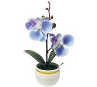 Pianta di orchidea finta in gomma morbida, 17,5 cm, colore viola e blu | Petali realistici, materiale in gomma morbida, non necessita di irrigazione, design a spirale, per uso interno ed esterno