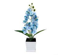 Pianta di orchidea Phalaenopsis in seta, 32 cm, decorazione a righe (blu) | Foglie in lattice realistiche al tatto, delicati petali sfumati, venature naturali, altezza 32 cm, non è necessaria alcuna