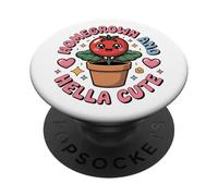 Pianta di pomodoro Kawaii coltivata in casa e Hella in vaso PopSockets PopGrip Adesivo
