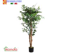Pianta FICUS Artificiale Ornamentale Alta 150 cm 3 Tronchi Rami 632 Foglie Verde