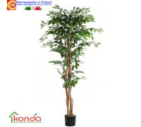 Pianta FICUS Artificiale Ornamentale Alta 180 cm 3 Tronchi Rami 1008 Foglie