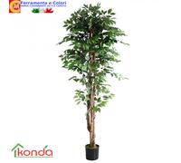 Pianta FICUS Artificiale Ornamentale Alta 210cm 3 Tronchi Rami 1404 Foglie