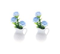 Pianta in vaso piccola pianta verde finta da 2, Blue rose TYPE | Piccola pianta verde finta con accessori realistici per la decorazione della scena della casa delle bambole
