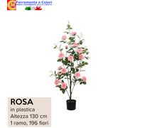 Pianta ROSA Artificiale Decorativa Finta Alta 130 cm 1 Ramo 196 Foglie 21 Fiori