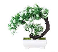 Pianta verde artificiale compatta per la decorazione di casa e ufficio, realistica, in plastica, si adatta bene su scrivanie, librerie e banconi del bagno (fiore bianco)