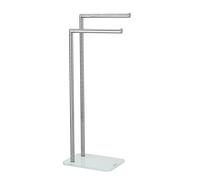 PIANTANA BAGNO PORTA ASCIUGAMANO SALVIETTE CROMATO 2 BRACCI BASE VETRO BIANCO WC