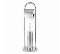 Piantana Bagno Portarotolo con Scopino Integrato altezza 80cm - Struttura in Acciaio Cromato e Base Stabile in Cemento, Porta Carta Igienica per Bagno con scopino svitabile per WC